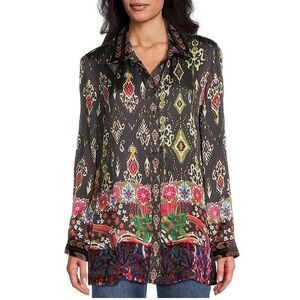 John Mark Mix Media Velvet Burnout Point Collar Long Sleeve Tunic | PS